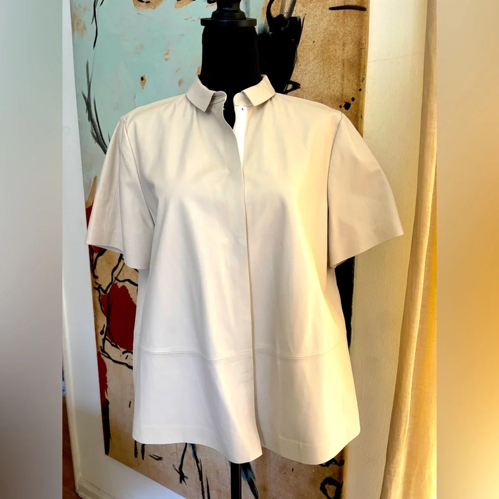 Lafayette 148 New York Cream Button-Front Blouse - Picture 2 of 8
